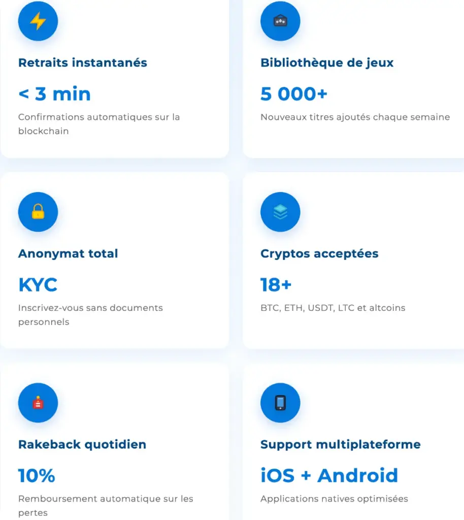 Principales caractéristiques du casino Rainbet