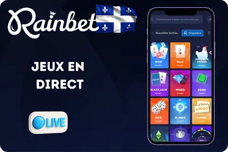 Jeux avec croupier en direct au casino Rainbet Québec