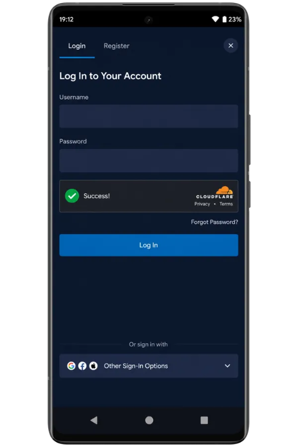Launch the app and log in to Rainbet
