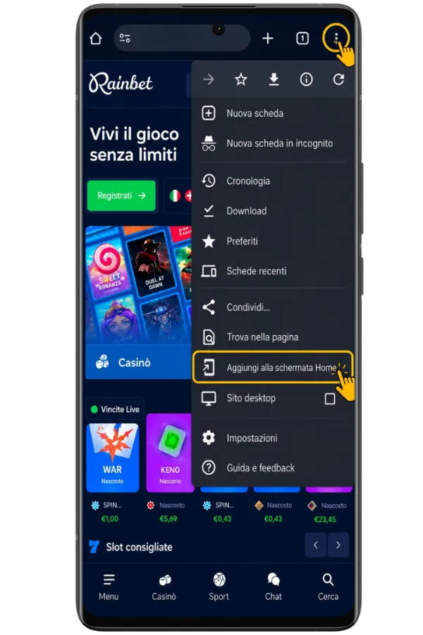 Rainbet App Apri il Menu