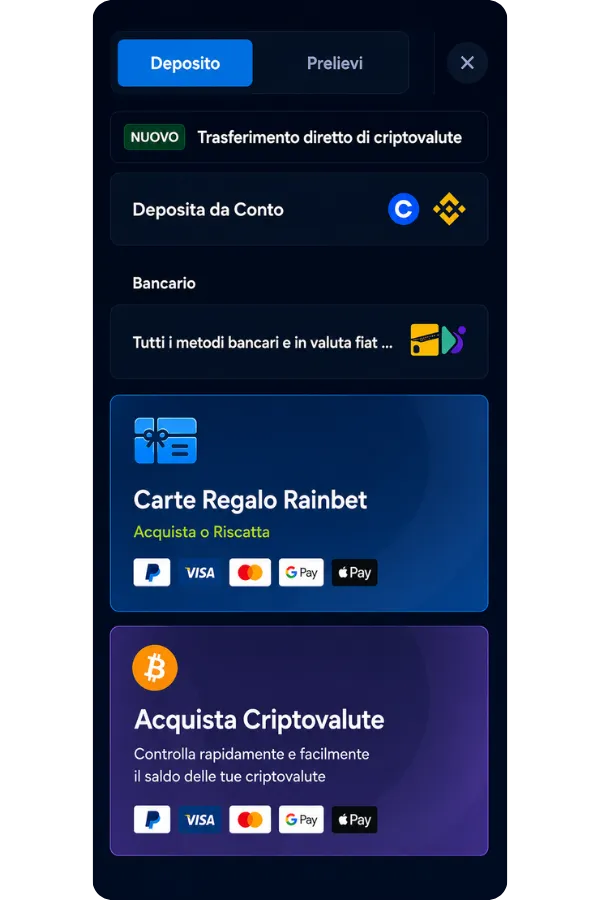 Rainbet Deposita sul Conto IT