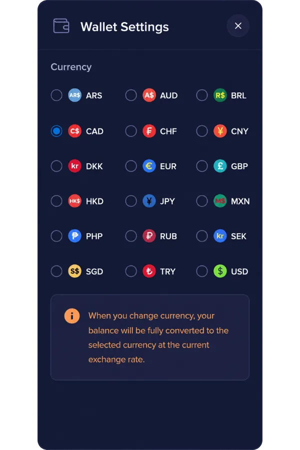 Rainbet Currency Change in Your Personal Account